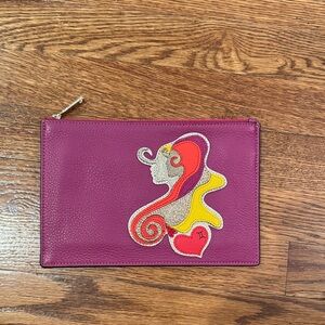 Diane Von Furstenberg NWOT Magenta Leather Clutch with Artistic Design
